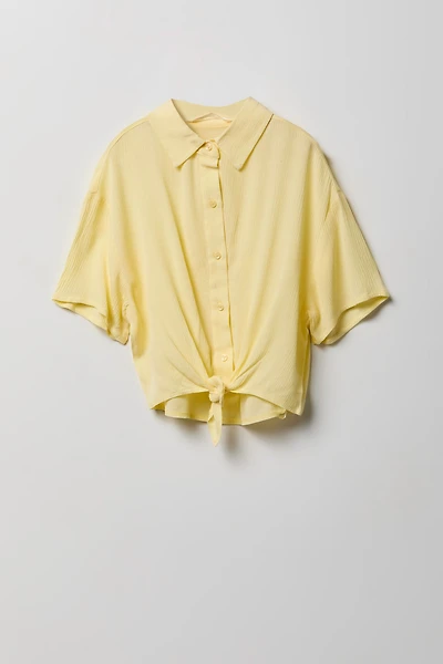 Girls Textured Boxy Front Tie Top