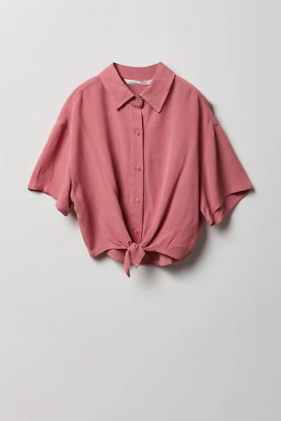 Girls Textured Boxy Front Tie Top