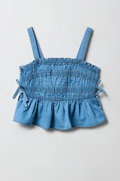 Girls Chambray Smocked Tank