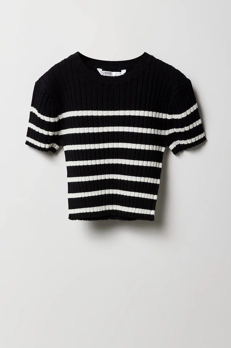T-shirt en tricot côtelé rayé pour fille