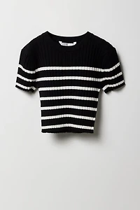 T-shirt en tricot côtelé rayé pour fille