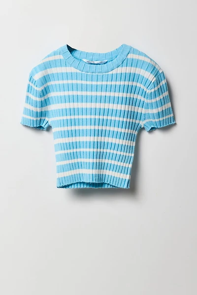 Girls Striped Ribbed Knit T-Shirt