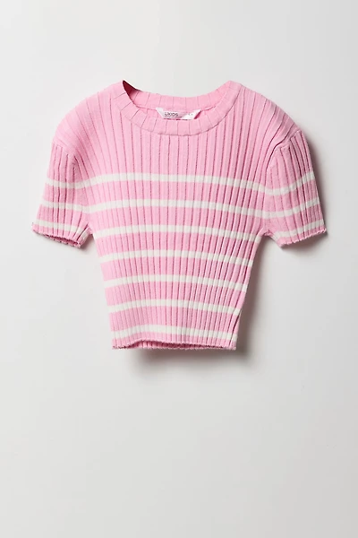 T-shirt en tricot côtelé rayé pour fille