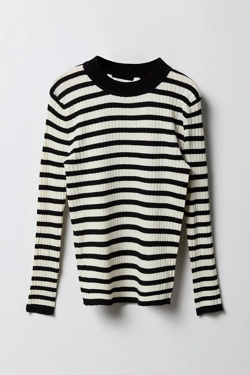 Chandail en tricot côtelé rayé pour filles