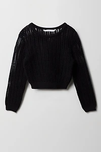 Girls Crochet Boxy Long Sleeve Top