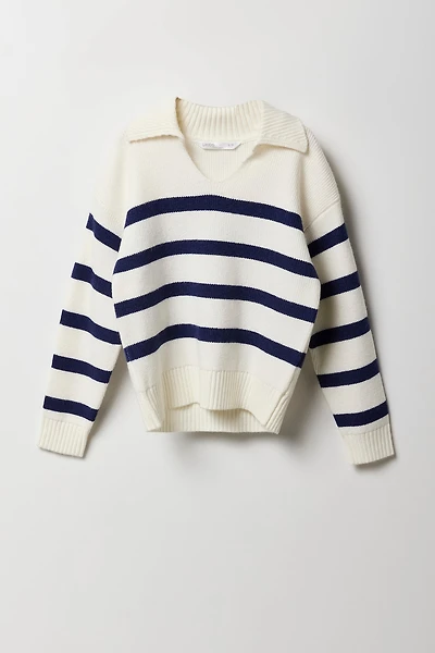 Chandail en tricot rayé avec col pour fille