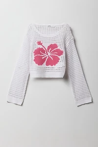 Girls Boxy Jacquard Crochet Sweater