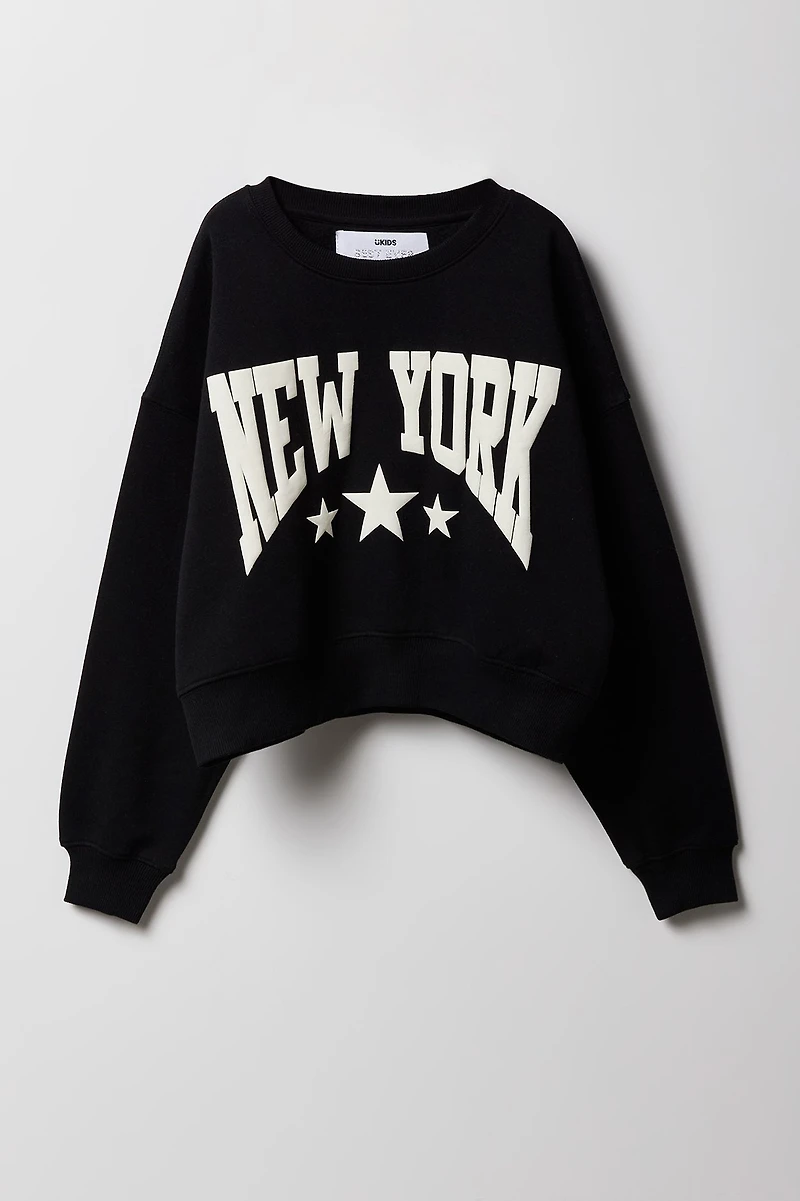 Girls Puffed Print Fleece Sweatshirt