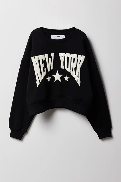 Girls Puffed Print Fleece Sweatshirt