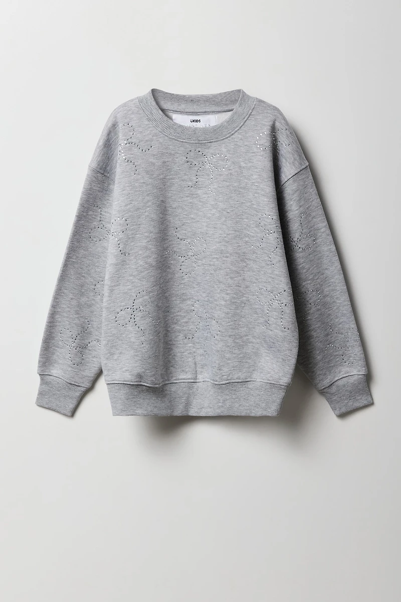 Girls Rhinestone Bow Oversized Sweatshirt