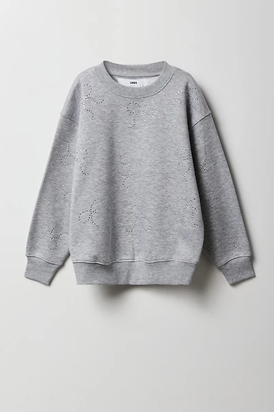 Girls Rhinestone Bow Oversized Sweatshirt