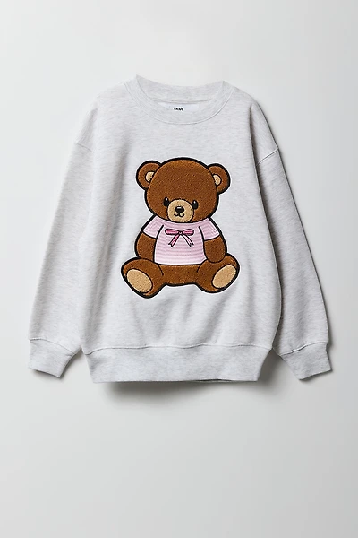 Chandail surdimensionné avec motif brodé en chenille pour fille