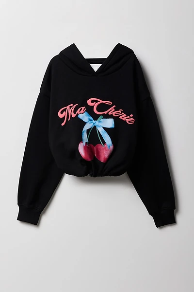 Girls Puffed Print Fleece Hoodie