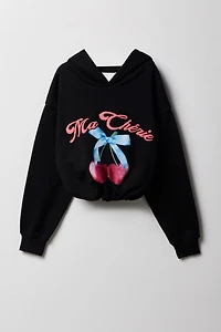 Girls Puffed Print Fleece Hoodie