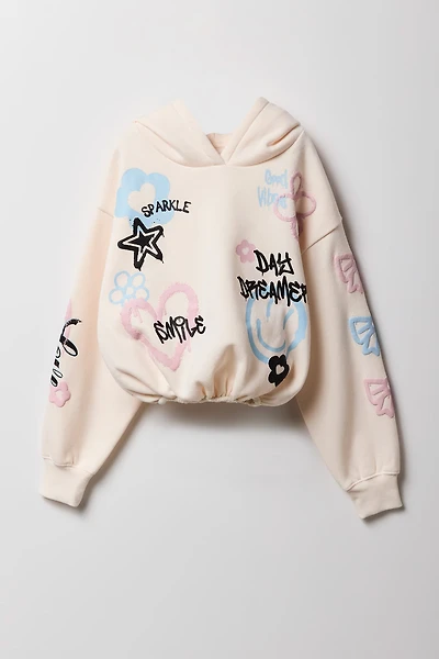 Haut à capuchon en molleton imprimé relief pour fille