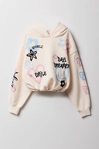 Haut à capuchon en molleton imprimé relief pour fille