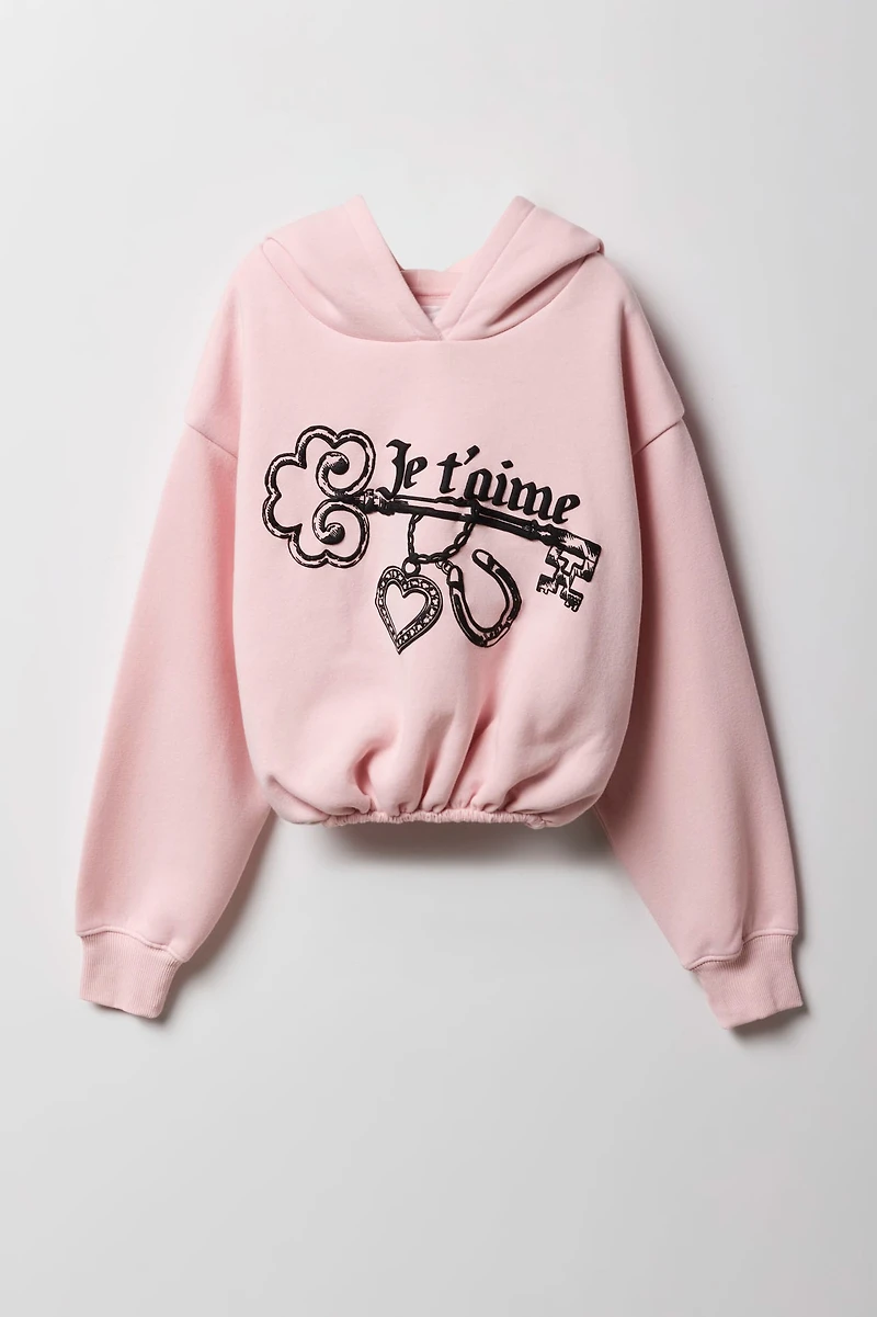 Girls Puff Print Fleece Hoodie