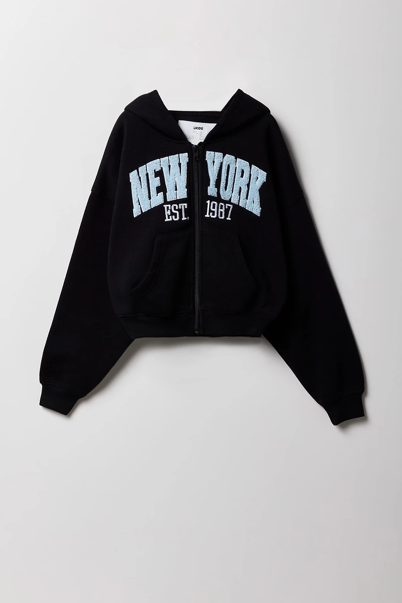 Girls Chenille Embroidered Zip-Up Hoodie