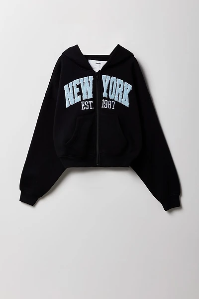 Girls Chenille Embroidered Zip-Up Hoodie