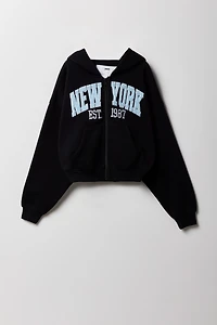 Girls Chenille Embroidered Zip-Up Hoodie