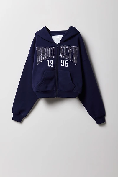 Girls Chenille Embroidered Zip-Up Hoodie