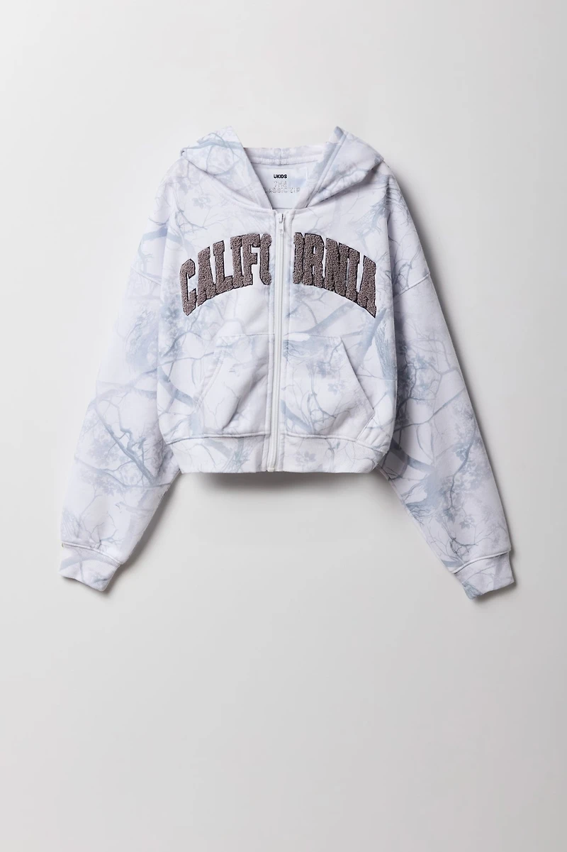 Hut à capuchon avec motif brodé en chenille et fermeture glissière pour fille