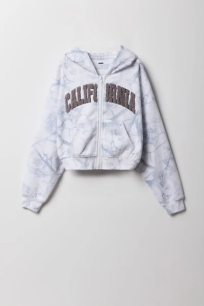 Hut à capuchon avec motif brodé en chenille et fermeture glissière pour fille