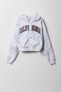 Hut à capuchon avec motif brodé en chenille et fermeture glissière pour fille