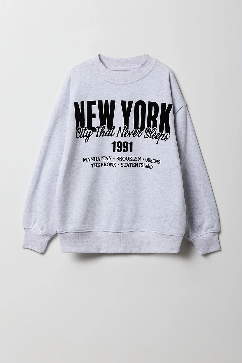 Girls Oversized Flock Print Fleece Sweatshirt