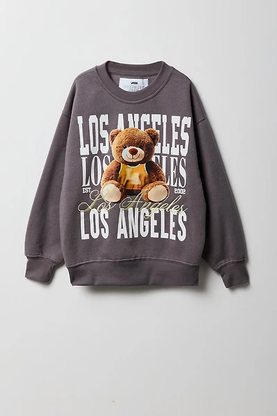 Girls Oversized LA Teddy Embroidered Fleece Sweatshirt