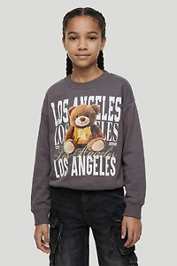 Girls Oversized LA Teddy Embroidered Fleece Sweatshirt