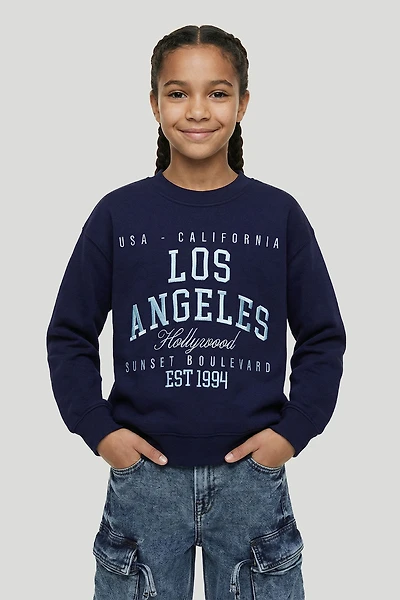 Girls Oversized LA Embroidered Fleece Sweatshirt