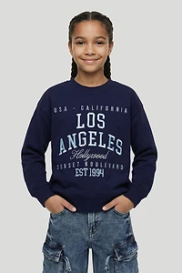 Girls Oversized LA Embroidered Fleece Sweatshirt