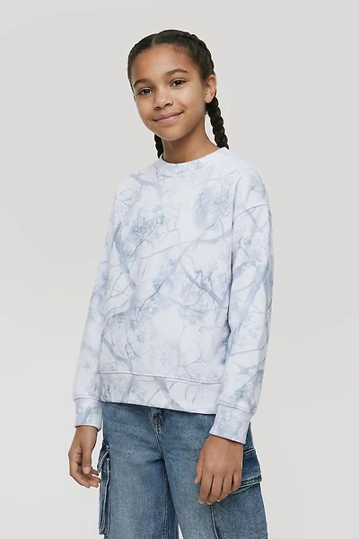 Girls Oversized Camo Print Fleece Sweatshirt