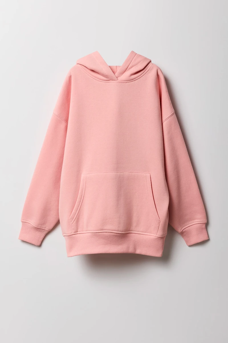 Girls Solid Fleece Oversized Hoodie