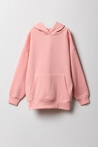 Girls Solid Fleece Oversized Hoodie