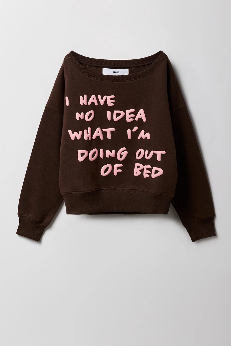 Chandail à épaules dénudées en molleton avec imprimé relief pour fille