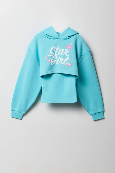 Girls Puff Print Cropped Hoodie & Ribbed Tank Set