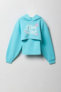 Girls Puff Print Cropped Hoodie & Ribbed Tank Set