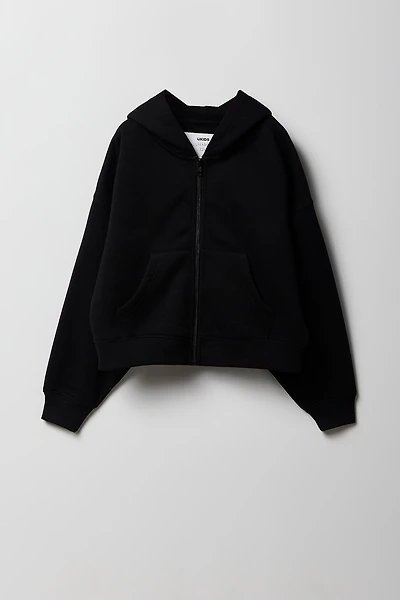 Girls Solid Fleece Zip-Up Hoodie