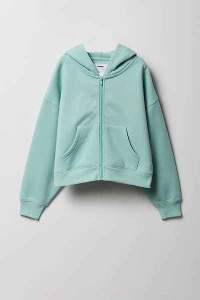 Girls Solid Fleece Zip-Up Hoodie