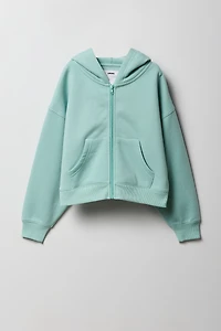 Girls Solid Fleece Zip-Up Hoodie