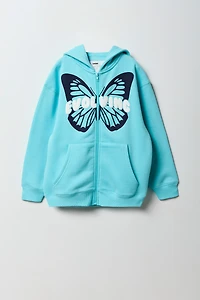Girls Graphic Oversized Zip-Up Hoodie