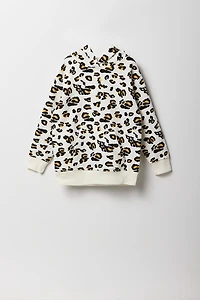 Haut surdimensionné à capuchon en molleton avec motif guépard pour fille