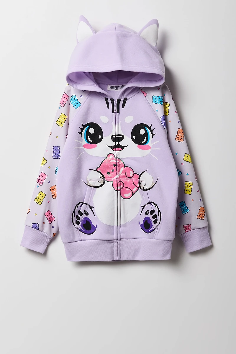 Girls 3D Cat Gummy Bear Zip-Up Character Hoodie