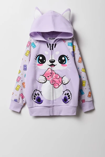 Girls 3D Cat Gummy Bear Zip-Up Character Hoodie
