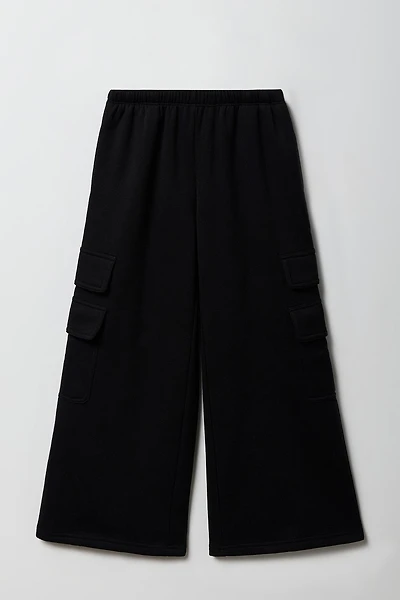 Girls Fleece Wide Leg Cargo Sweatpant
