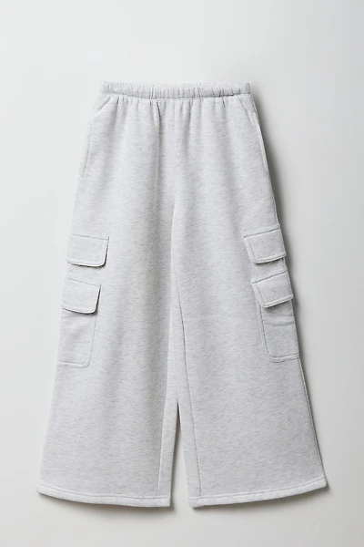 Girls Fleece Wide Leg Cargo Sweatpant