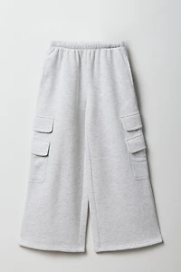 Girls Fleece Wide Leg Cargo Sweatpant