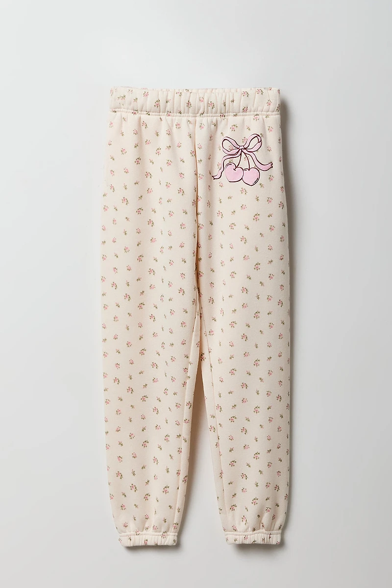 Girls Floral Puff Print Fleece Jogger